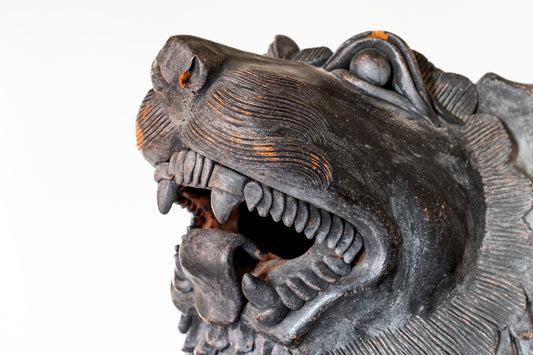 LARGE PAINTED TERRACOTTA FOO DOG, C.1920