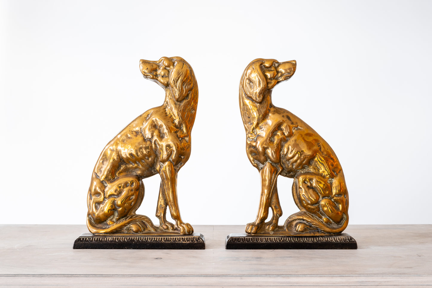 PAIR OF BRONZE HUNTING DOG DOORSTOPS, 19TH CENTURY