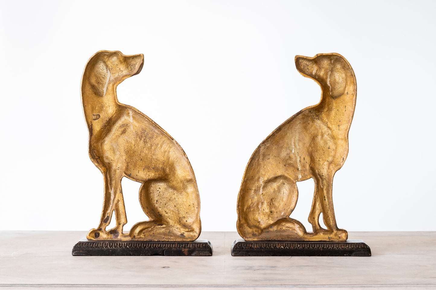 PAIR OF BRONZE HUNTING DOG DOORSTOPS, 19TH CENTURY