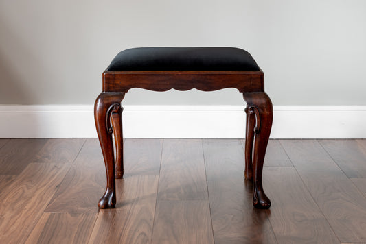 BLACK VELVET MAHOGANY OTTOMAN, C.1910