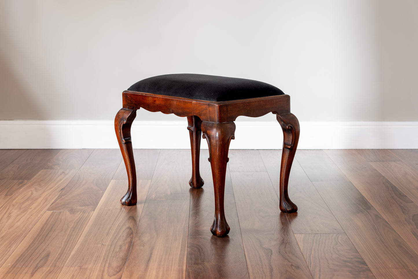 BLACK VELVET MAHOGANY OTTOMAN, C.1910