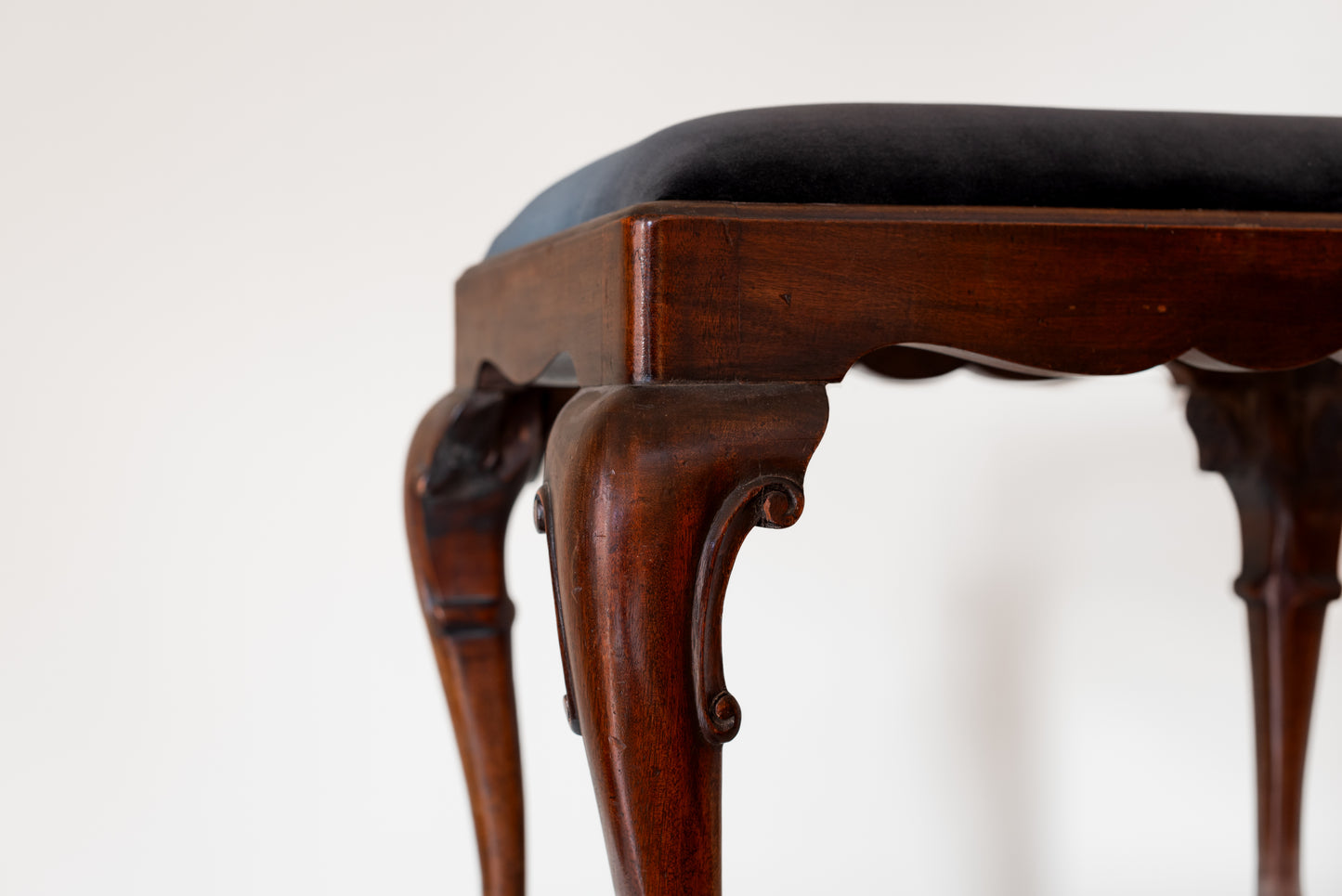 BLACK VELVET MAHOGANY OTTOMAN, C.1910