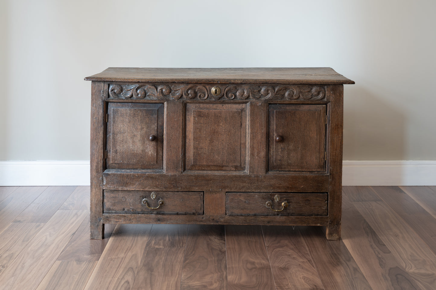 WORN OAK HALL CHEST, C.1710