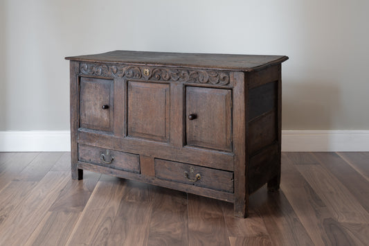 WORN OAK HALL CHEST, C.1710