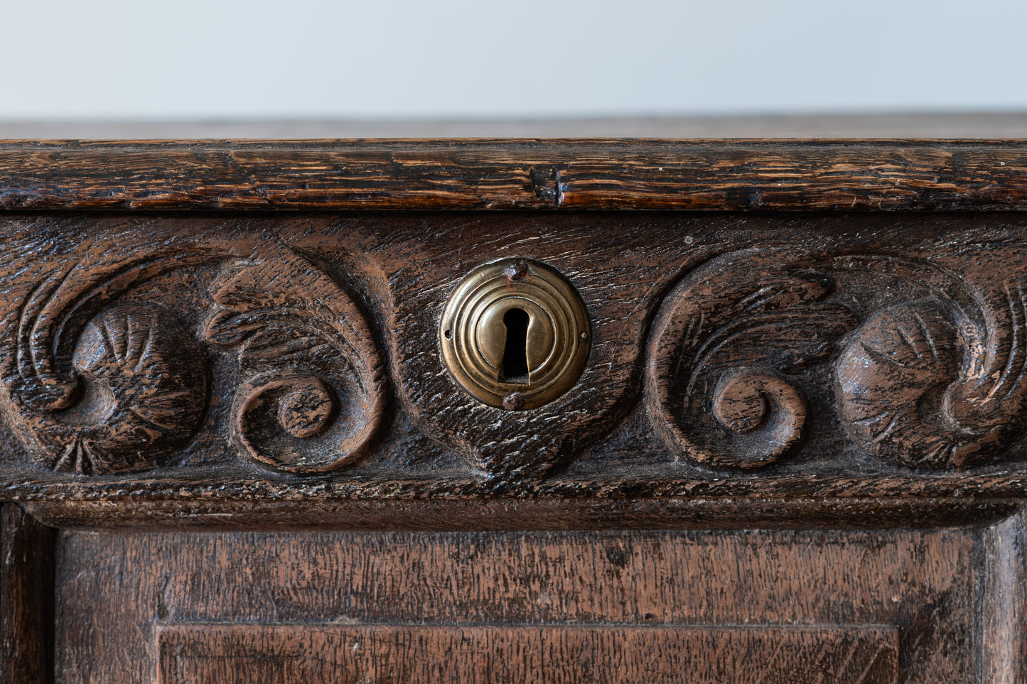 WORN OAK HALL CHEST, C.1710