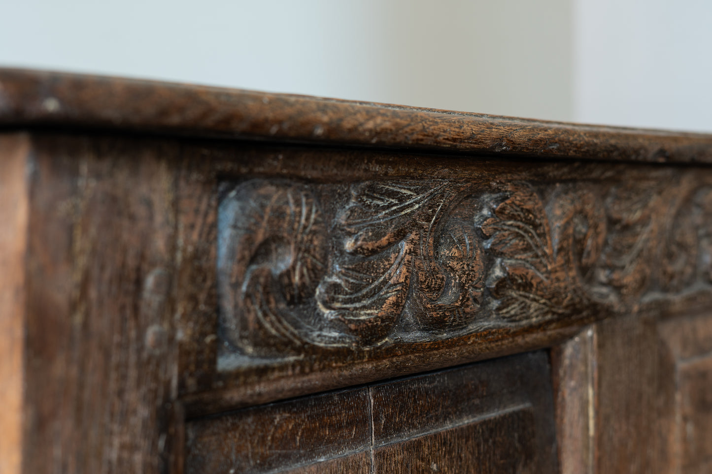 WORN OAK HALL CHEST, C.1710