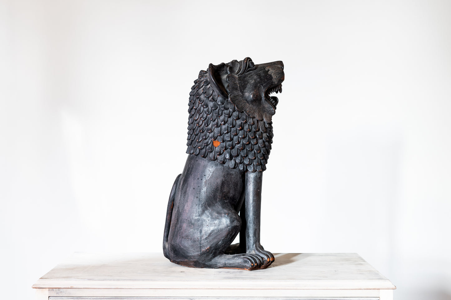 LARGE PAINTED TERRACOTTA FOO DOG, C.1920