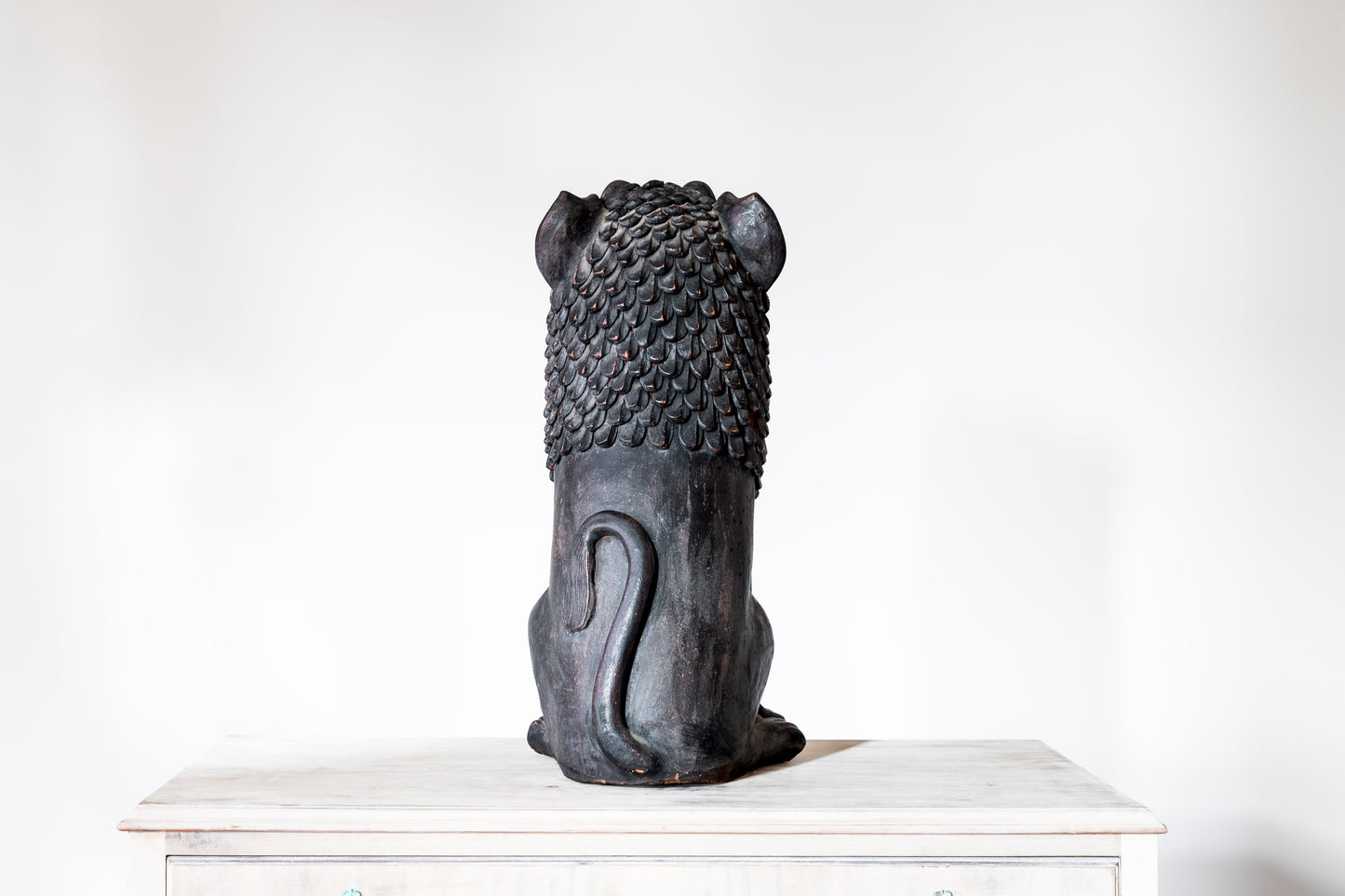 LARGE PAINTED TERRACOTTA FOO DOG, C.1920
