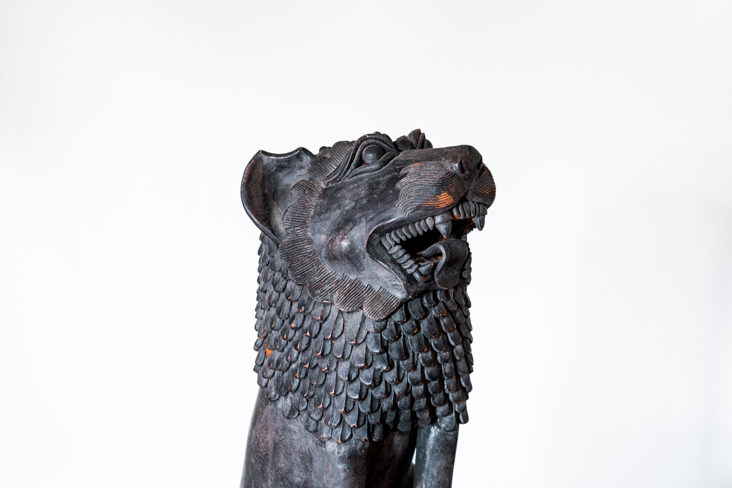 LARGE PAINTED TERRACOTTA FOO DOG, C.1920