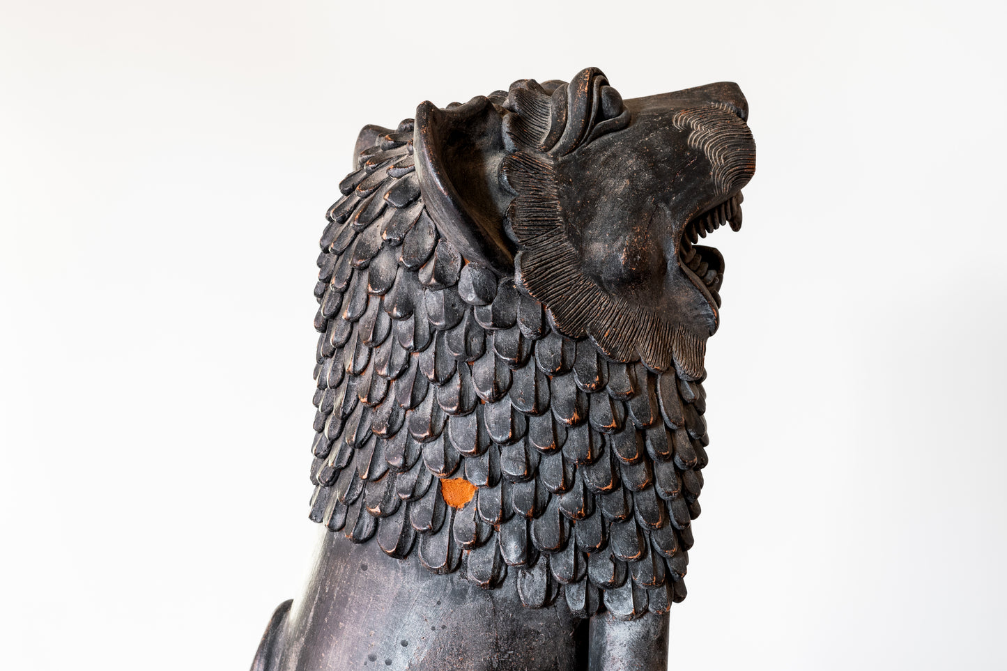 LARGE PAINTED TERRACOTTA FOO DOG, C.1920