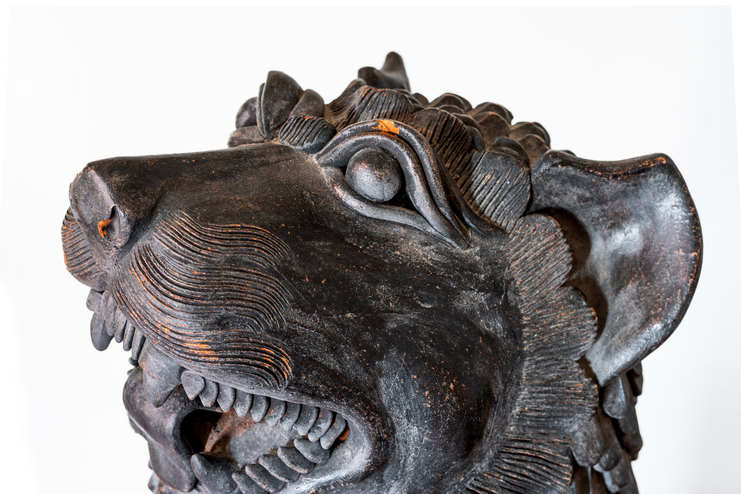 LARGE PAINTED TERRACOTTA FOO DOG, C.1920