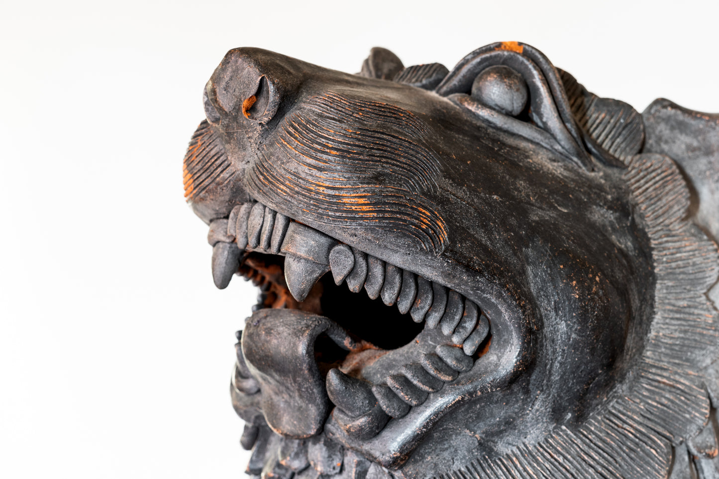 LARGE PAINTED TERRACOTTA FOO DOG, C.1920