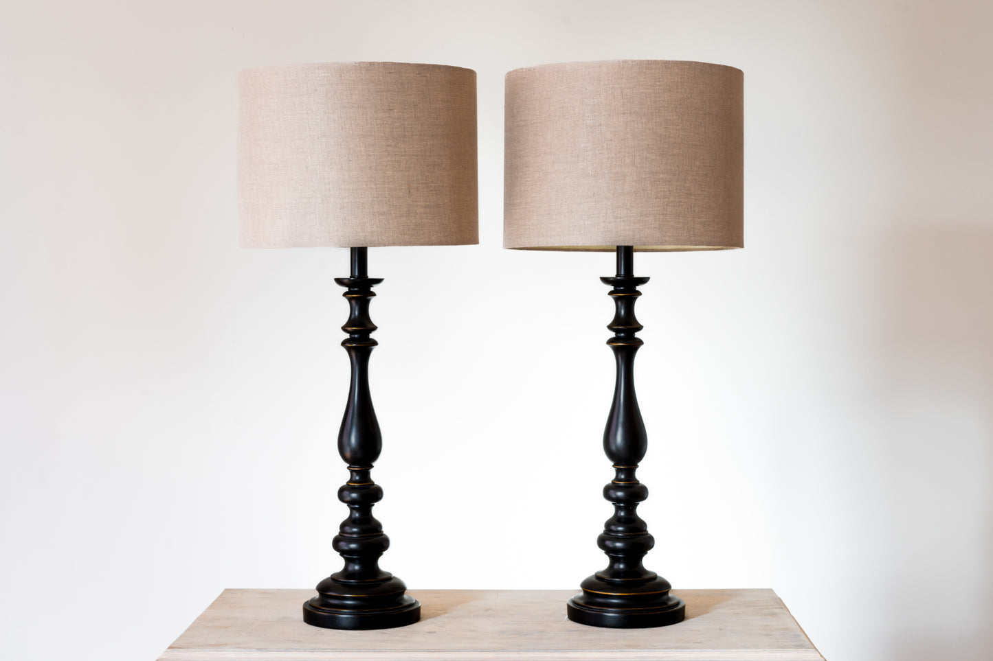 EBONISED AND GILDED TABLE LAMPS, C.1970