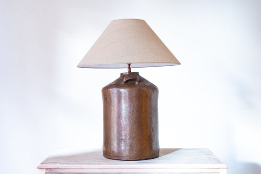 LARGE JAPANESE STONEWARE SAKE JUG LAMP, C.1910