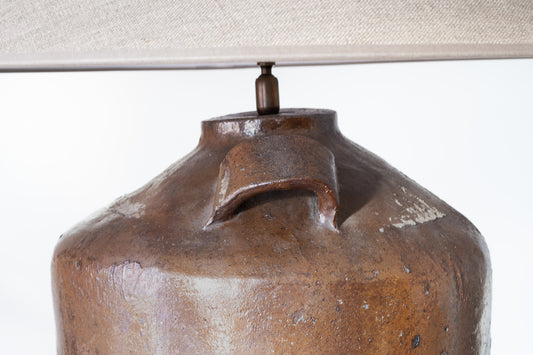 LARGE JAPANESE STONEWARE SAKE JUG LAMP, C.1910